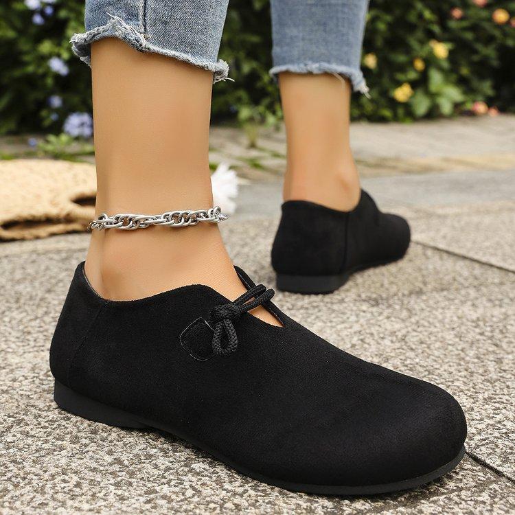 Large Size Single Shoes Women's Spring and Autumn New Fashion Round Head Lace-up Suede Outer Wear Single Shoes