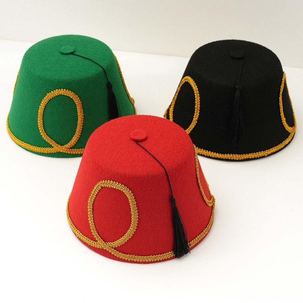 Wool Felt Fabric Turkish Fez Hat Gold Leaf Decor Felt Party Hats Morocco Cap Equestrian Events