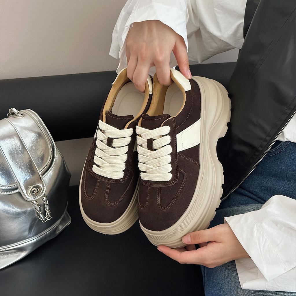 Frosted leather platform muffin shoes women's autumn new versatile fashion casual height-increasing sports shoes