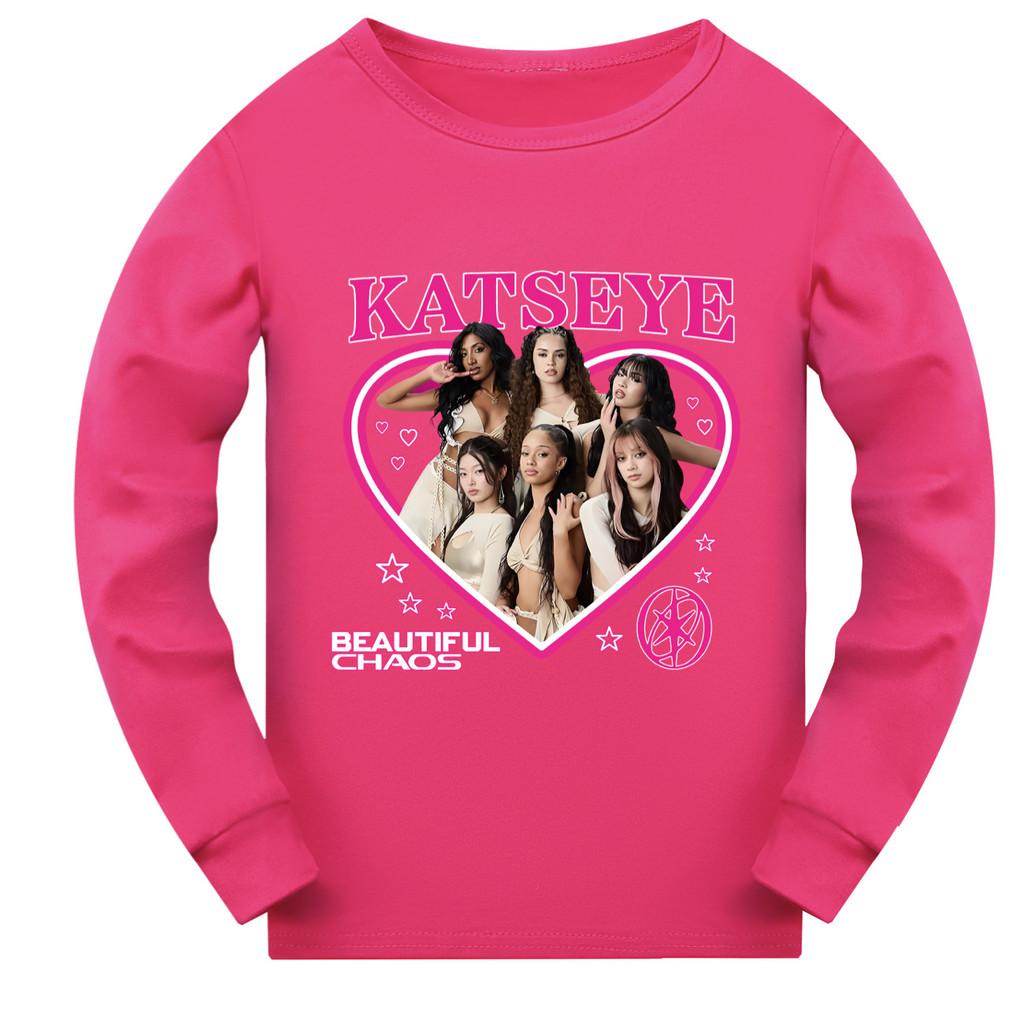 

5347 Дитяча футболка для дівчат KATSEYE з принтом, топ з довгими рукавами 140cm рожевий червоний колір