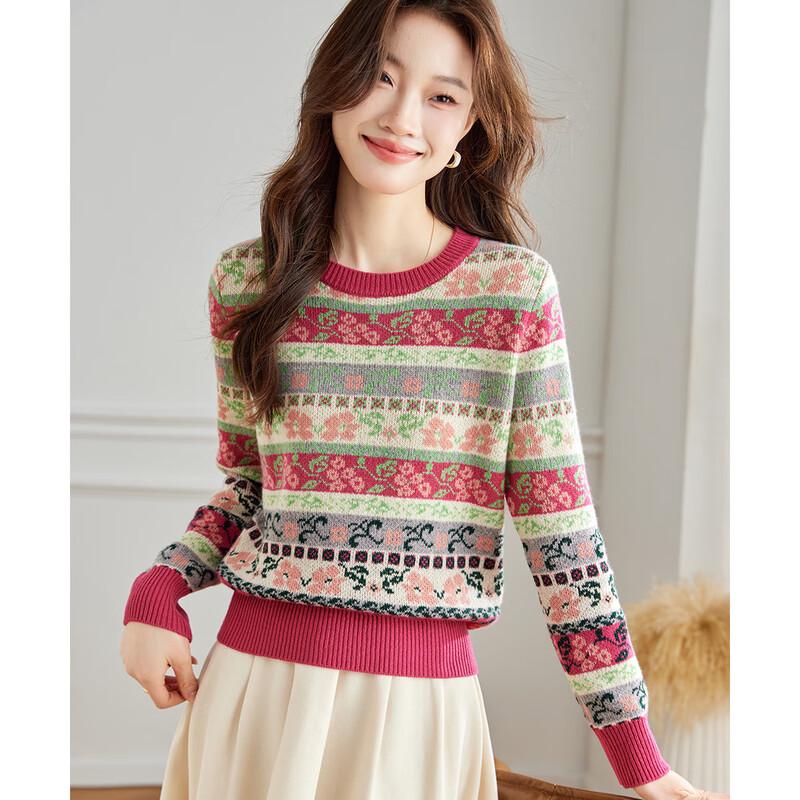 

Srcr Women s Retro Jacquard Pure Wool Short Sweater L