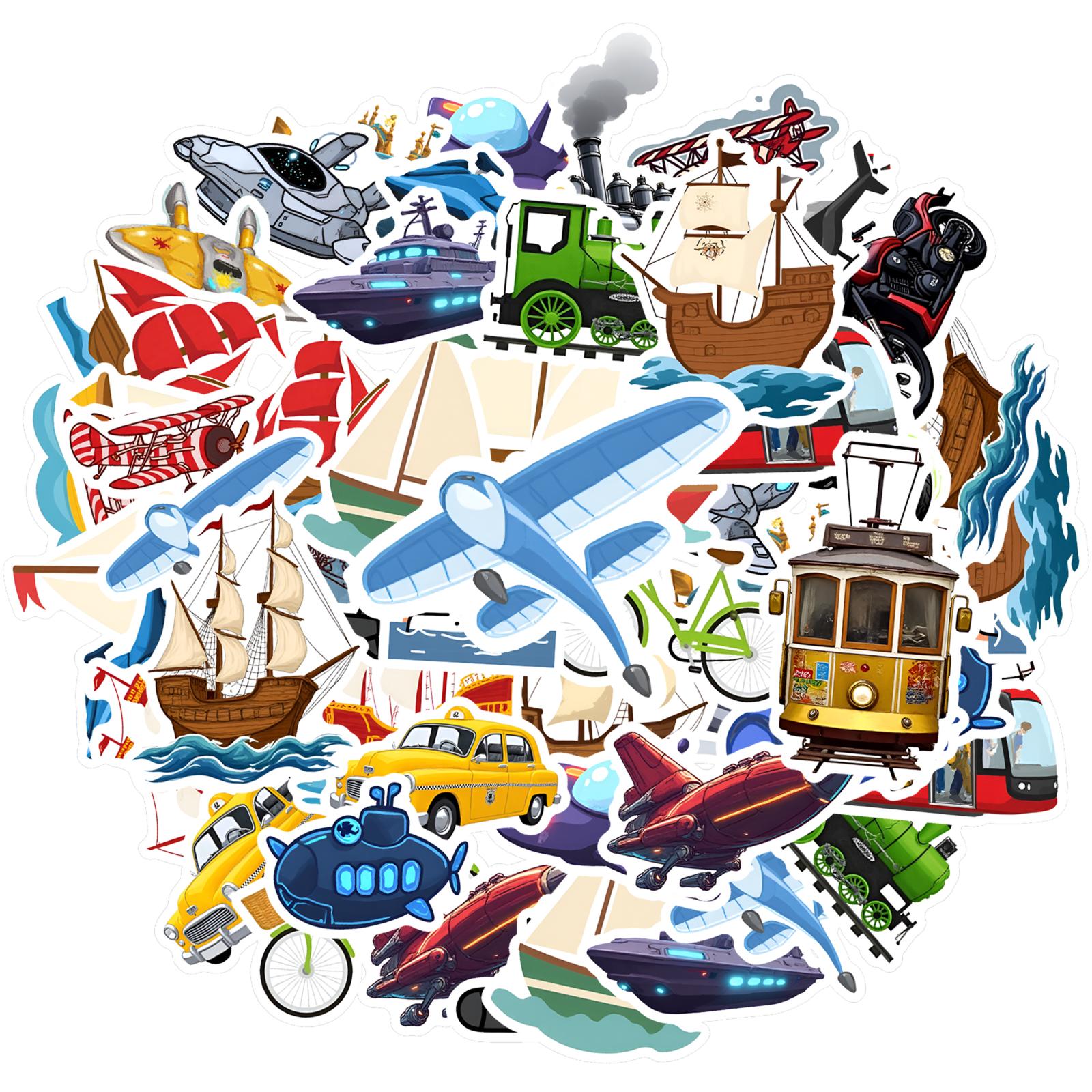 35pcs-50pcs Cartoon Adventure Stickers Playful Vehicles Stationery Stickers Stickers For Suitcase Fridge Phone Luggage
