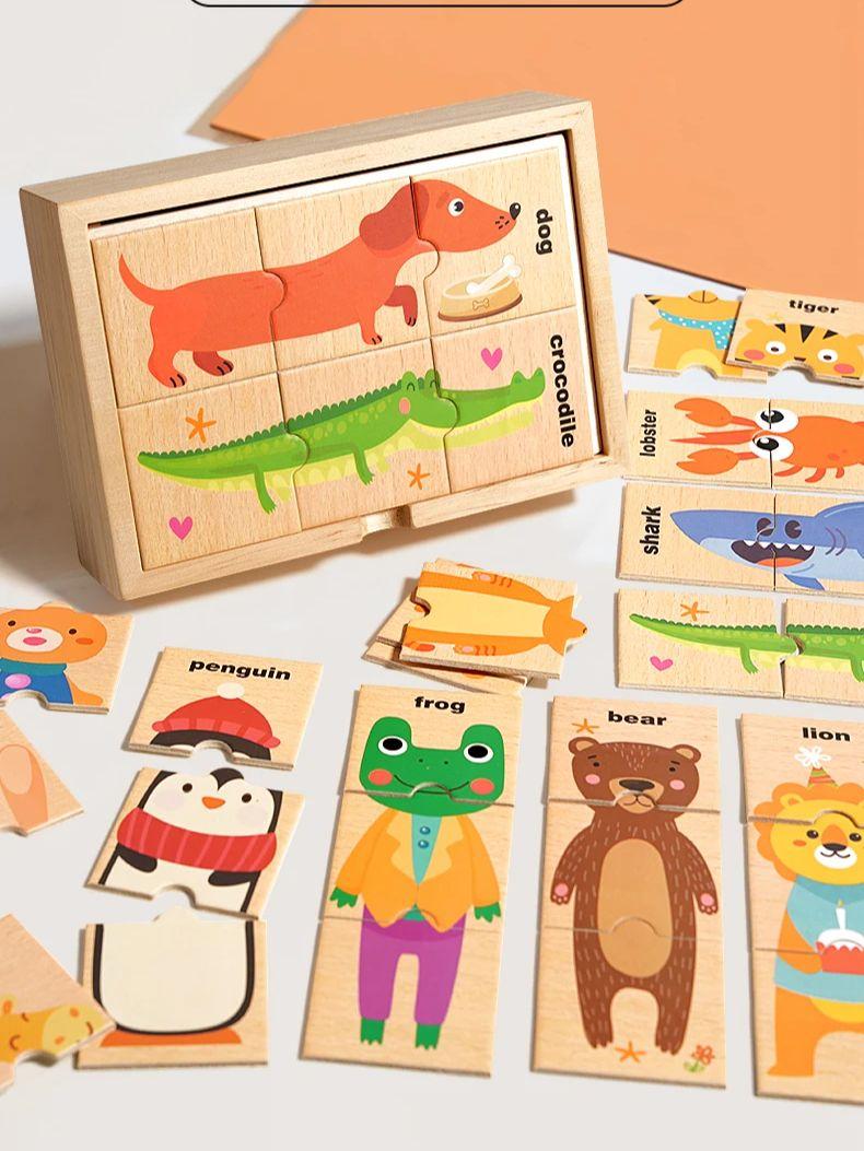 

Children S Puzzle Cartoon Animal Shape Matching Puzzle, Baby Early Education English Word Cognition Puzzle Board, Wooden Toy