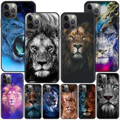 Hülle für Apple iPhone 11 13 12 Mini 14 Pro Max Xr 7 8 +Se 2020 Xs 6 6s Plus 5 5s Schwarze Silikon-Telefonabdeckung Animaux Lion
