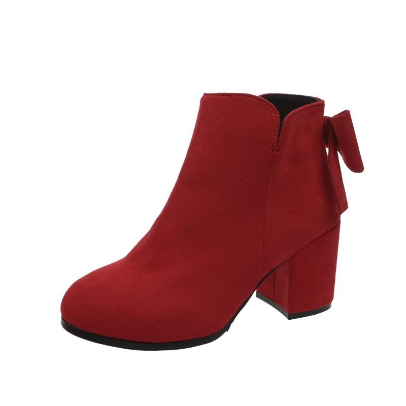 Autumn foreign trade new thick heel side zipper short Martin boots women's large size round head suede medium heel short boots