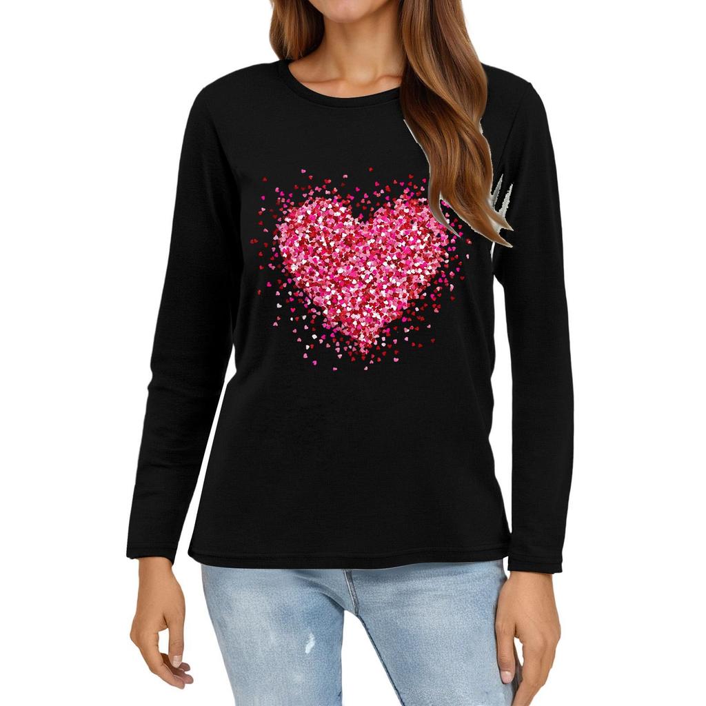 Women's Fashion Casual Slit Hem Round Neck Long Sleeve Loose Christmas Printed T-Shirt Ladies Top