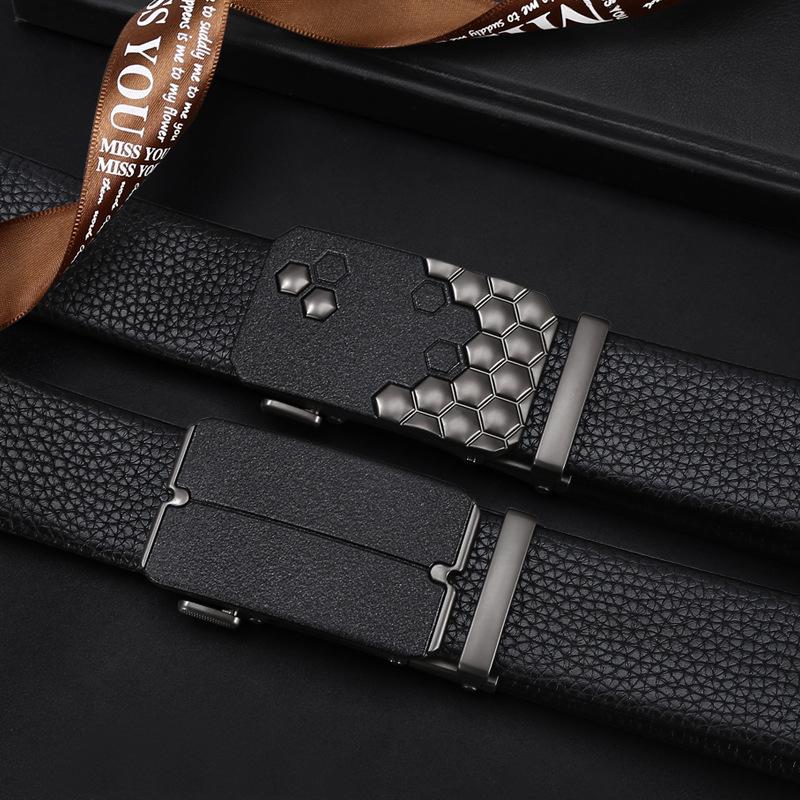 Belt Men'S Alloy Frosted Automatic Buckle Belt Light Business Leather Belt Stall