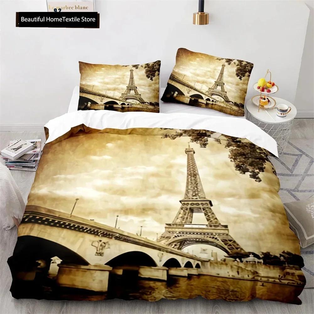 Comforter Luxury New 3D Print Eiffel Tower Lake Colourful Cloud Beautiful Landscape Bedding Set King Size Comforter