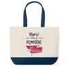 Sac cabas - PLANETEE - Merci Pompière Géniale - Fond bleu - Coton 40x45 cm - Fabriqué en France