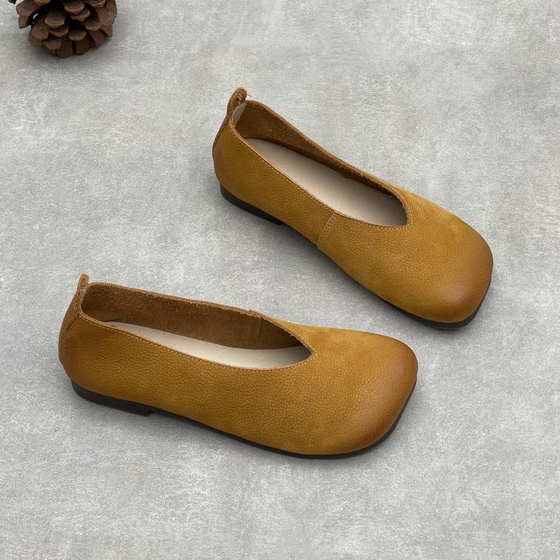 Johnature Echte Leder Flache Slip-on Schuhe Lässige Quadratische Zehenpartie Bequeme Weiche Sohle Damen Flats