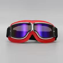 Vintage Pilot Motorcycle Goggles UV400 Windproof Scratch Resistant PC Lens with Leather Trim for Open Face Helmet