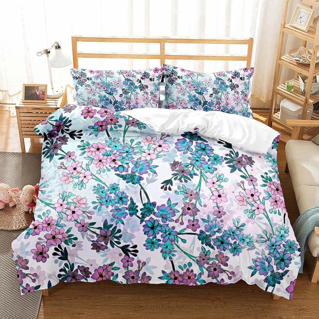 Hibiscus Floral Duvet Cover Twin King Size Tropical Palm Leaves Bedding Set,Botanical Flower Comforter Cover for Girl Teen Room