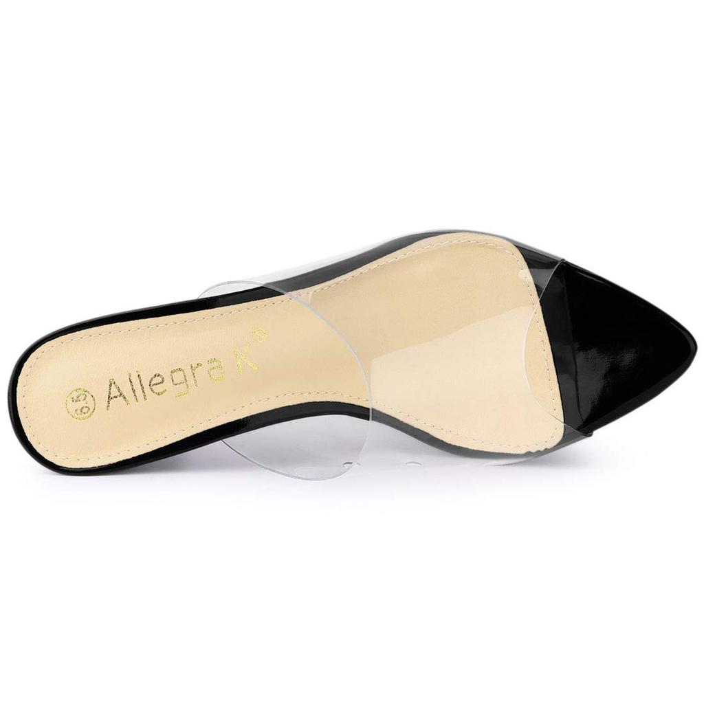 Allegra K Women's Clear Clog Sandals with Chunky Heel and Pointed Toe, Black, Size 27.0cm
