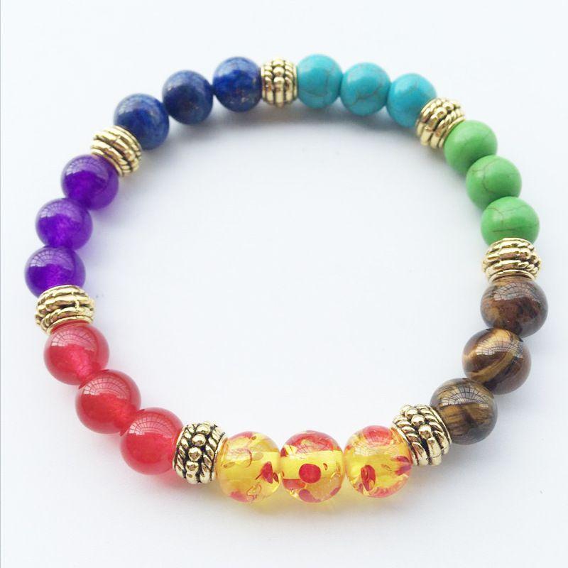 Stunning 7 Chakras Handmade Rainbow Bead Bracelet With Round Charms For Wellness