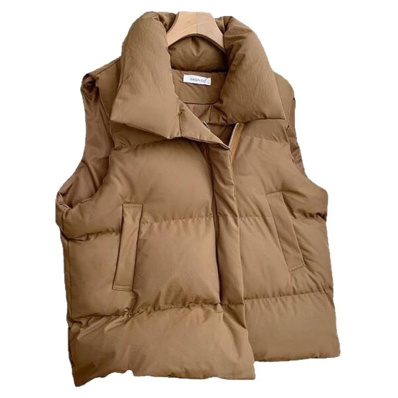 Women Solid Color Loose Stand Collar Sleeveless Vest Casual Autumn Winter Outerwear