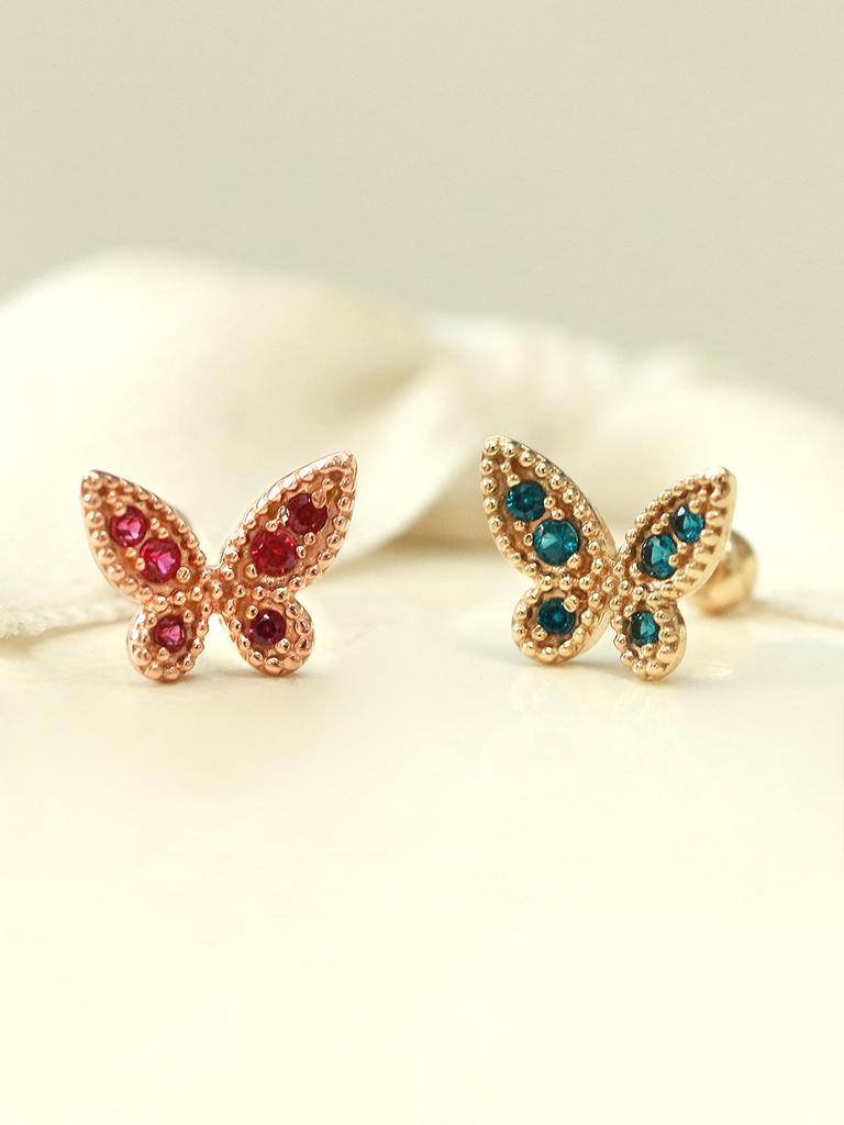 Minimalpiercing 14K Antique Colorful Butterfly Piercing Earrings