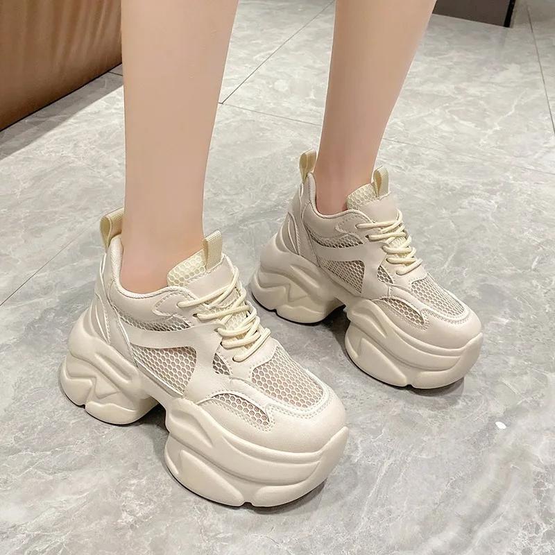 8CM Summer Sneakers Women Vulcanized Shoes Breathable Thick Sole Ladies Trainers Platform Women Chunky Sneakers Basket Femme