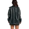 Women's Leather Jacket Long Sleeve Lapel Zipper Side Pocket Casual Coat