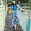 Trendy Summer Hot Girl Wide Leg Curved High Waist Loose Trendy Straight Denim Cropped Capri Pants Slimming Versatile Streetwear