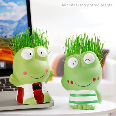 1 peça Vaso de Flor de Cerâmica Mini Casal em Forma de Sapo Desenho Animado Fofo Planta em Vaso para Mesa Vaso de Planta de Sapo DIY Decoração de Mesa