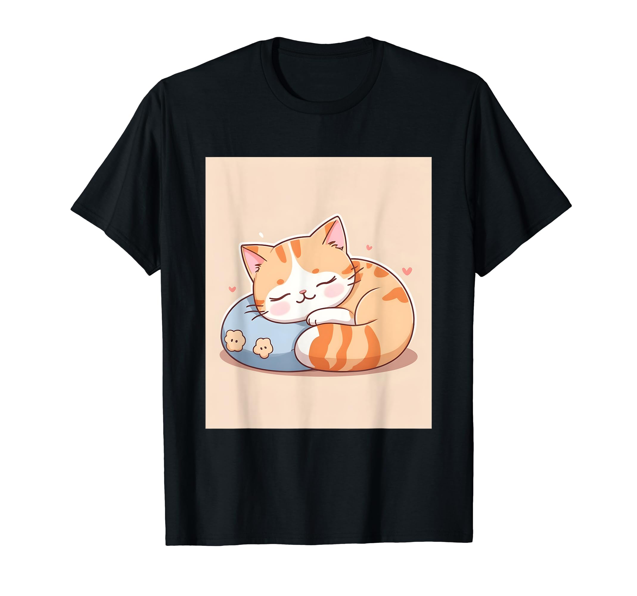 

pajamas print Kawaii, cat, sleeping, cute, Japanese, staff, T-shirt чорний