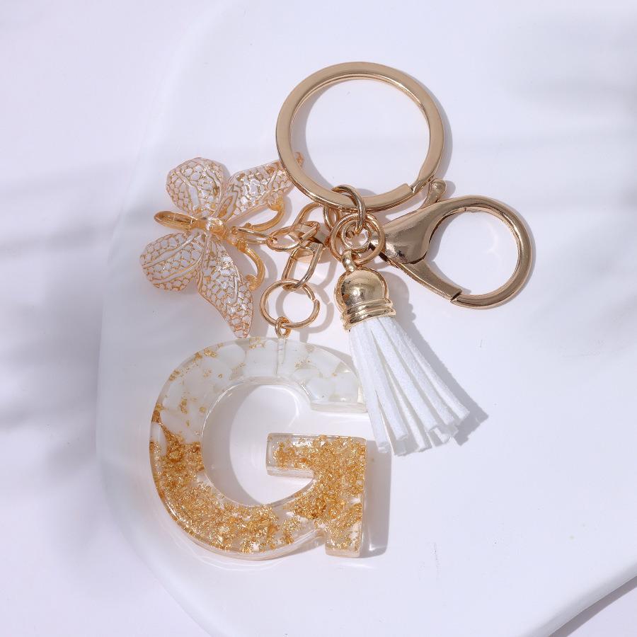 Chic White Tassel Letter Keychain with Resin Epoxy Pendant - Stylish Ornament for Bags