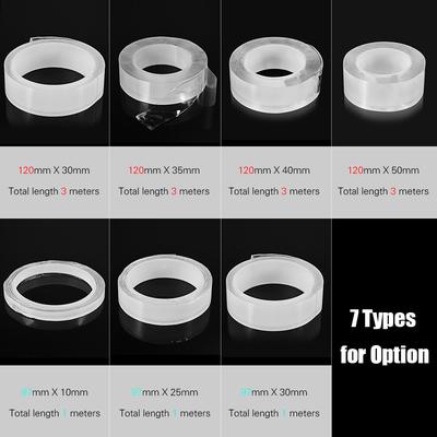 1m/3.3ft Washable Traceless Double-sided Adhesive Tape Removable Reusable Anti-slip Transparent Nano Gel Tape Pad 2mm Thickness