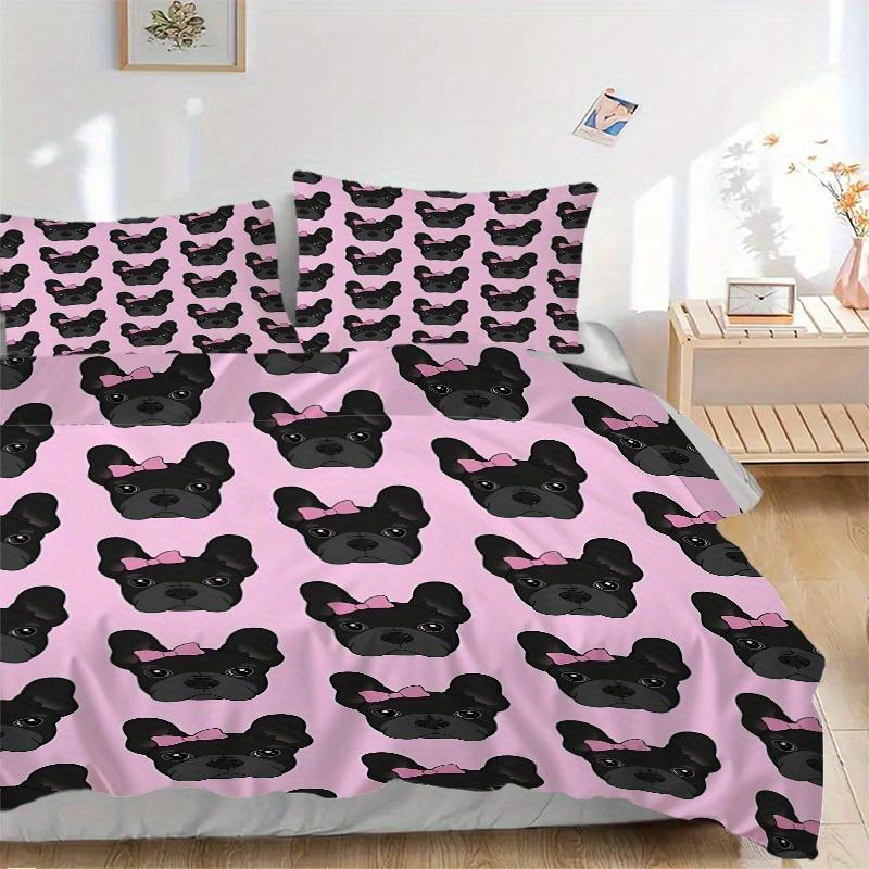 

3pcs French Bulldog Bedding Set, Breathable and Soft, Suitable for Bedroom Decor (1*Duvet Cover + 1/2*Pillowcases, No Core) yy250821108 135x200cm