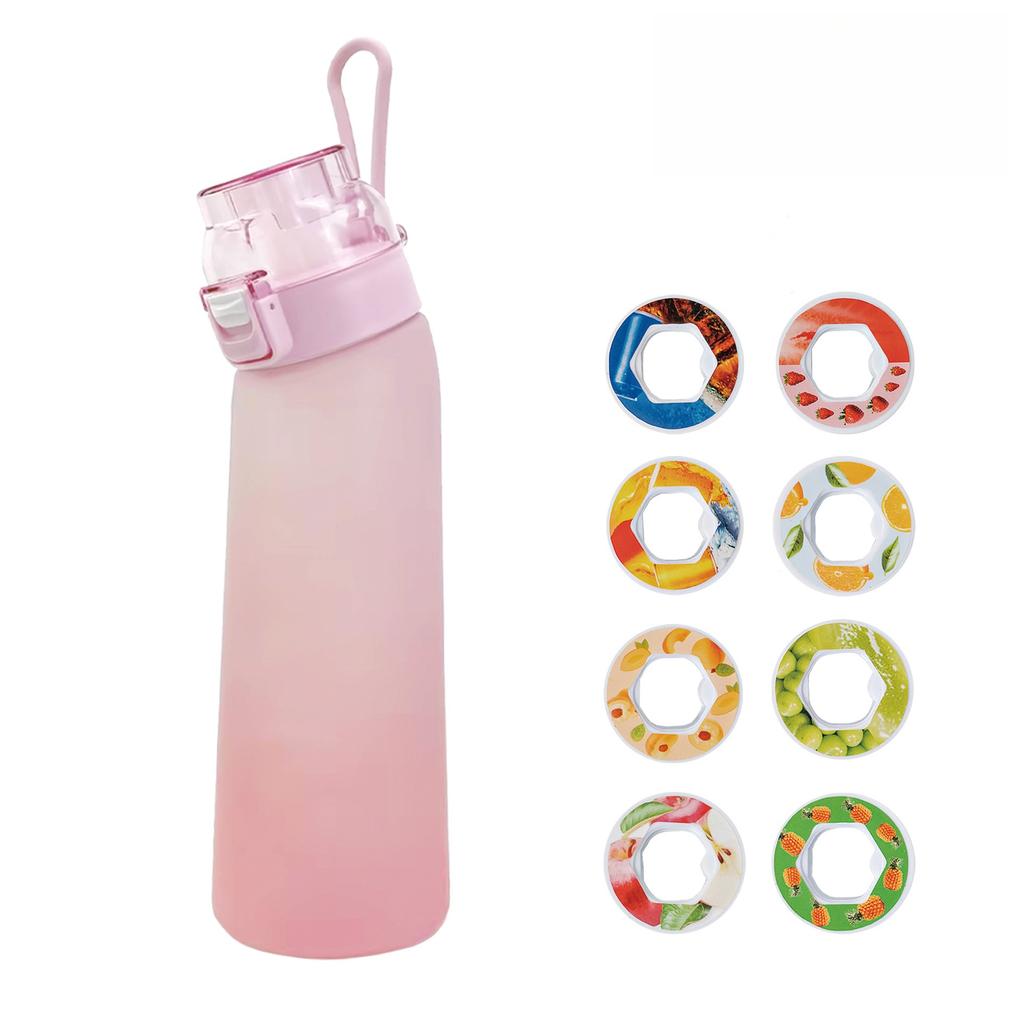 Butelka Sportowa na Powietrze i Wodę 700ml z Kapsułkami 8 Owocowych Smaków Zero Cukru Przenośna Szczelna Kubek ze Słomką Plastikowy na Kemping, Podróż