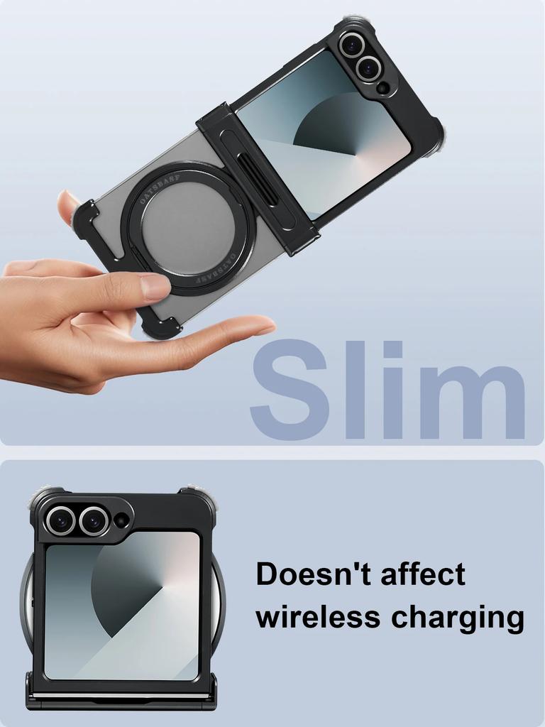 Oatsbasf Metal Frameless Phone Case for Samsung Galaxy Z Flip 7/6 with 360°Rotation Ring Stand Bumper Protective Z Flip 7 6 Case