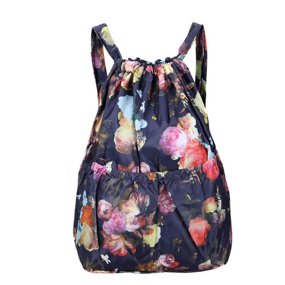 Floral Printed Drawstring Bag Polyester Large Capacity Portable Shopping Bag Lightweight Waterproof Travel Bag Teenage Girls