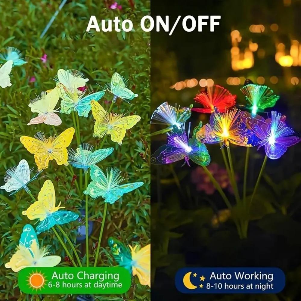 8/10 Head Solar Fiber Optic Color Changing Butterfly String Lights Stake Lights Outdoor Garden Lawn Decorative Lights