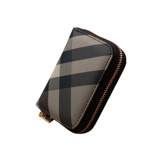 Card Holder Smooth Faux Leather Retro Style Organ Shape Geometric Pattern Multiple Card Slots for ID Drivers License Zipper