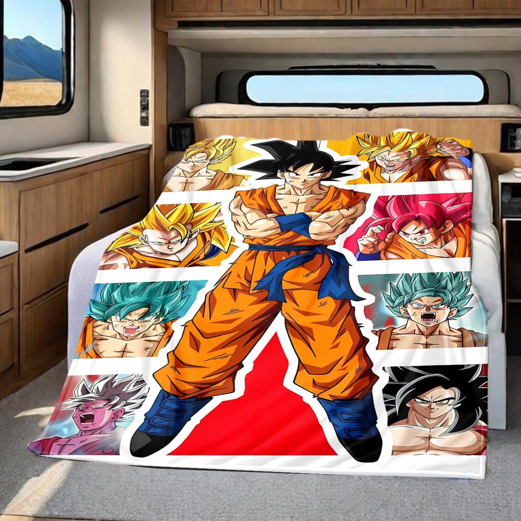 1 ks flanelová deka s potiskem Son Goku, Vysoce kvalitní pro všechna roční období, Domácí dekorace, Teplo a pohodlí, Perfektní jako vánoční dárky