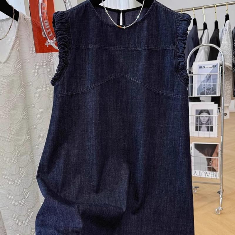 Chic Cap Sleeve Sleeveless Denim Dress for Women - Slimming, Youthful, Luxurious Summer Style