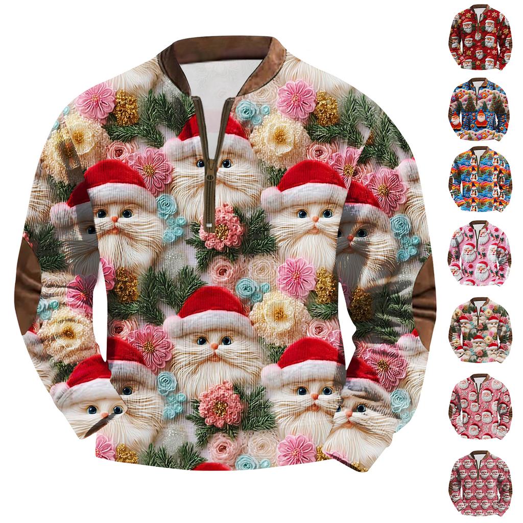 Men's Fashion Christmas Printed Corduroy Zipper Shirt