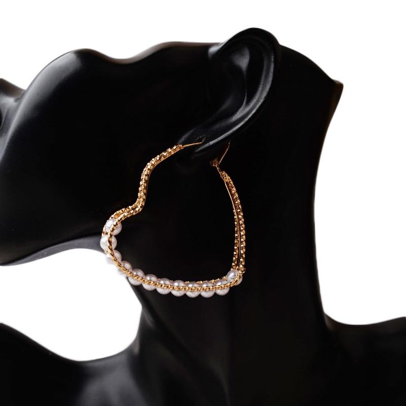 55MM Heart Imitation Pearl Hoop Earrings Big Circle Smooth Women Exaggerated Golden Hyperbole Metal Large Ear Jewelry Gift Aros
