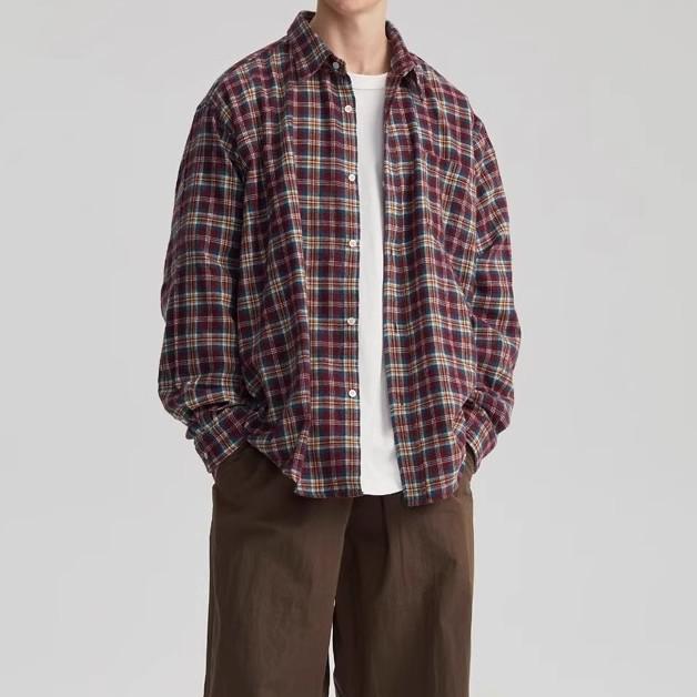 

Unisex Retro Colorblock Plaid Long Sleeve Shirt – Loose Fit for Spring & Autumn, Wear as Base Layer or Jacket XXXL синій