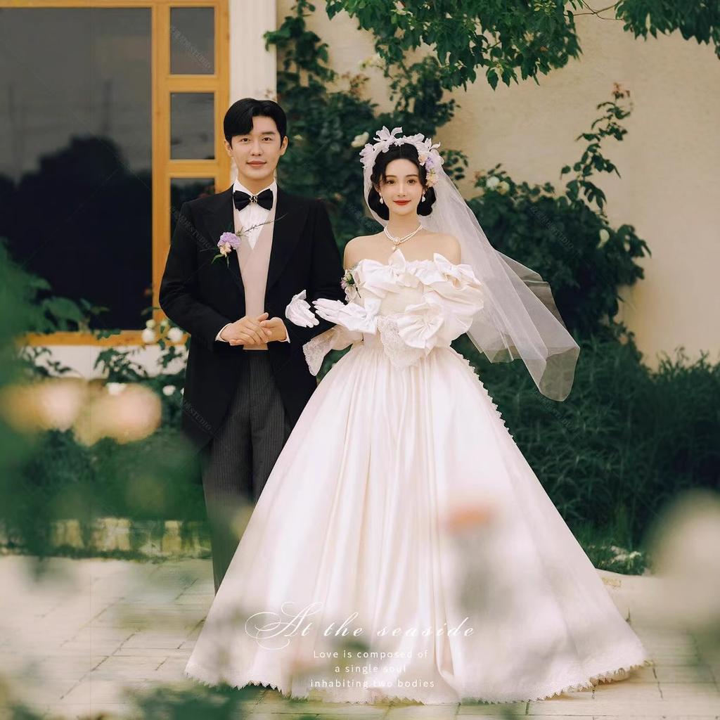 Французька ретро весільна сукня парна сукня біла легка весільна сукня