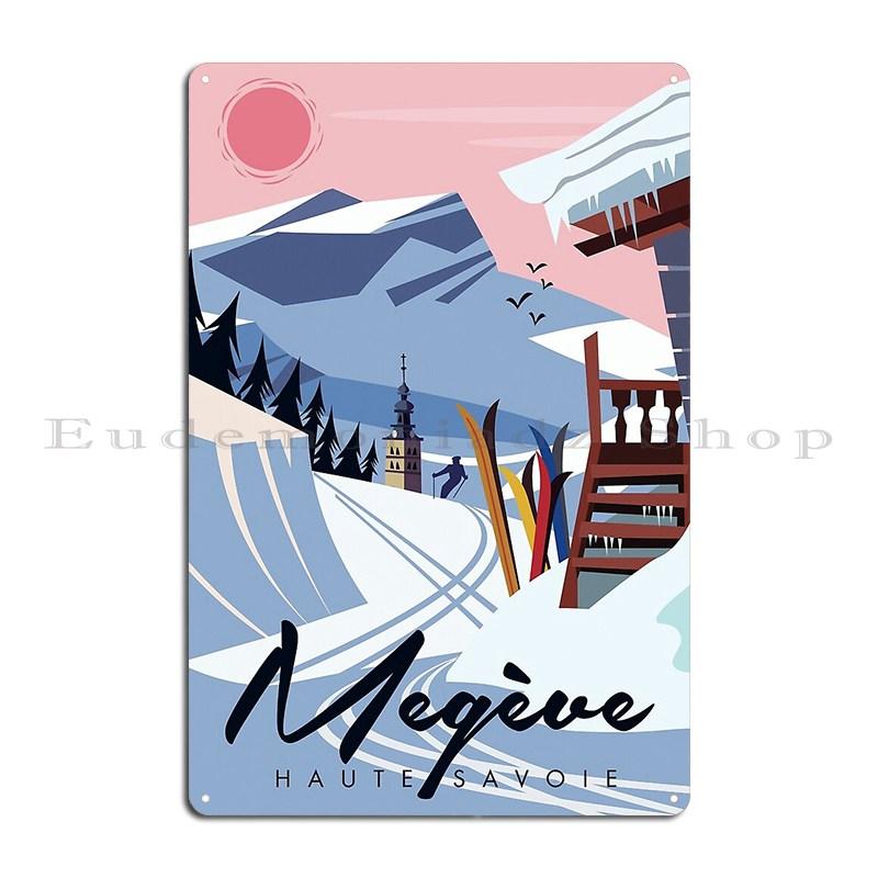 Megeve Retro Skidaffisch Metallplakett Affisch Bar Bio Anpassa Hem Pub Plåtskylt Affisch