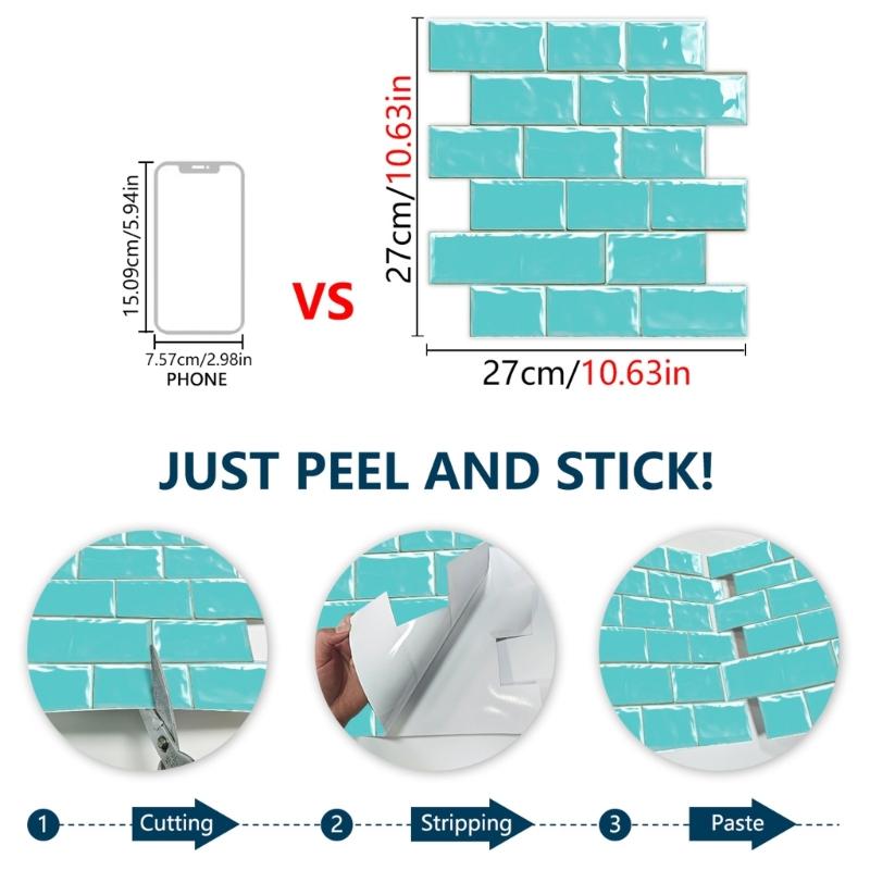 10pack Auto Adhesive 3D Brick Texture Wallpaper Waterproof PVC Decals For Backsplash And Feature Walls