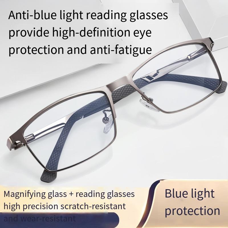 Men's Half-frame Business Reading Glasses Anti-blue Light Anti-fatigue Metal Frame Presbyopia Glasses +1.0 To +4.0