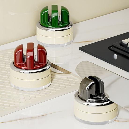 Knife Sharpener with Suction Base Tungsten Steel & Ceramic Grinding Whetstones Portable Tool Sharpener for Kitchen Camping Travel