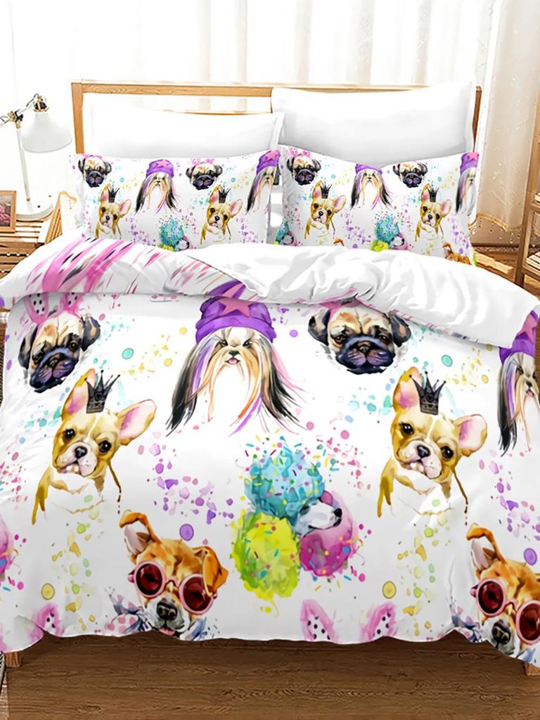 Poszewka na kołdrę z kreskówkowym psem Ładna ilustrowana szczeniak zwierzęcy abstrakcyjny obraz sztuka sypialniana dekoracje poszewka na kołdrę dla dzieci