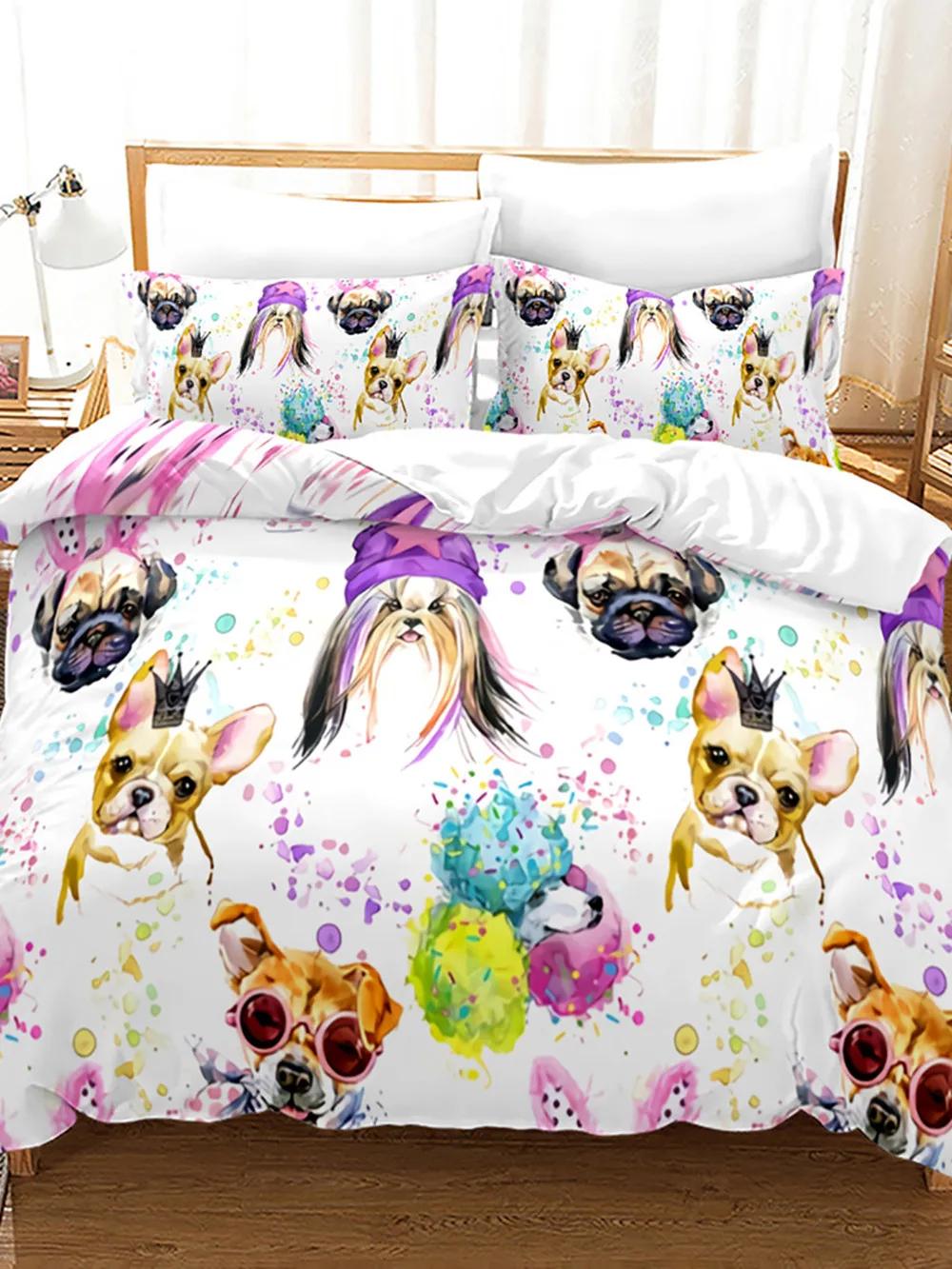 

Comforter Cartoon Dog Lovely Illustrated Pet Puppy Animal Abstract Painting Art Bedroom Decorations For Children Comforter (quilt)-EU Single(135*200cm)3pcs