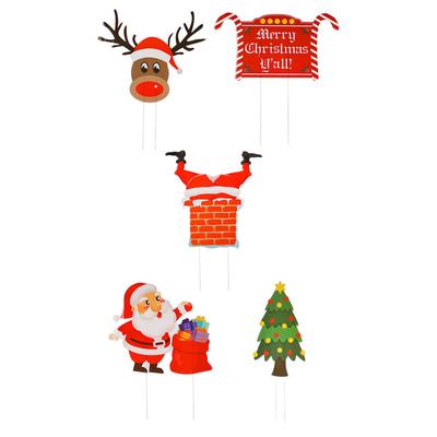5 peças Placas de Jardim de Natal Marcadores de Caminho de Plástico Resistente Decoração de Jardim Decoração de Feriado ao Ar Livre Estacas com Tema de Natal Inverno
