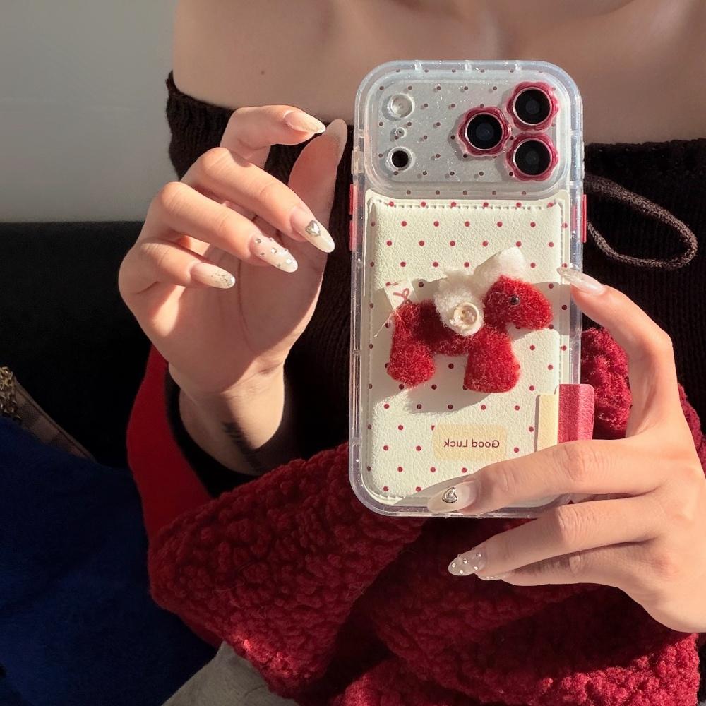 Ins Style Korean Polka Dot Three-dimensional Red Pony for iPhone17promax, Apple 16pro Mobile Phone Case, 15pro, New 14pro Women