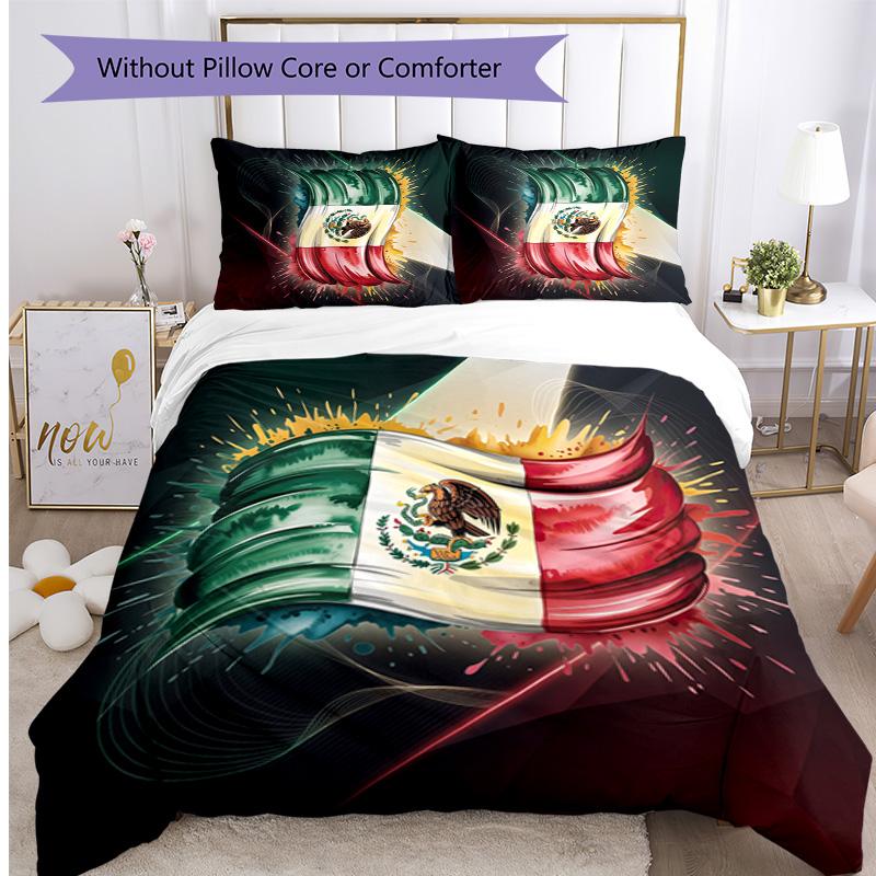 Mexico footbal Printed Bedding 3 Piece Set Cozy Breathable Bed Cover Set as Housewarming Holiday Gift
