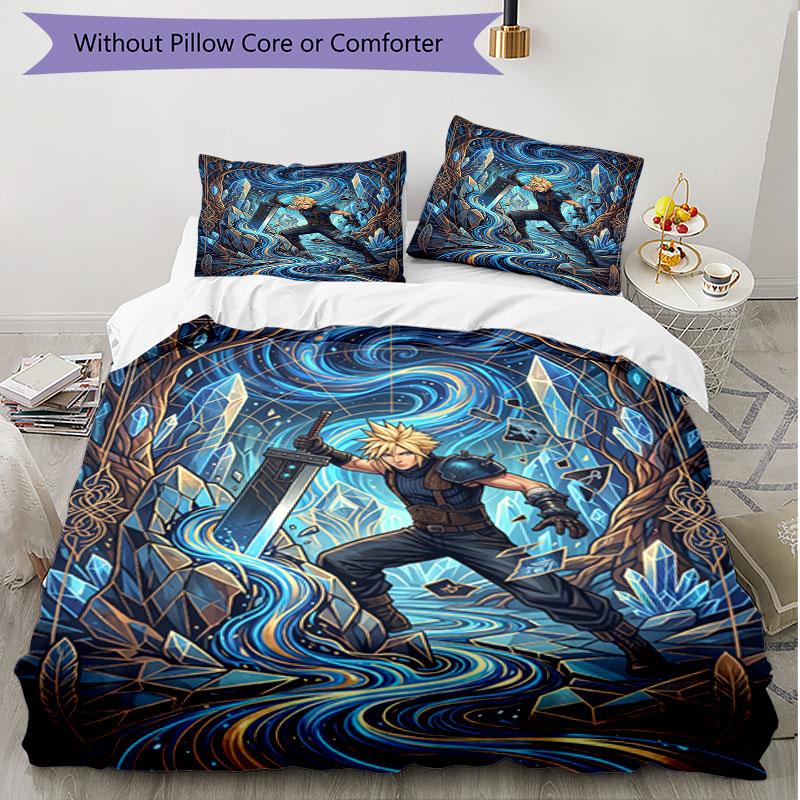 3pcs Duvet Cover Set (1*Duvet Cover + 2*Pillowcase, Without Core), Final Fantasy Print Soft All‑Season Bedding Set, Home Bedroom Decor Gift