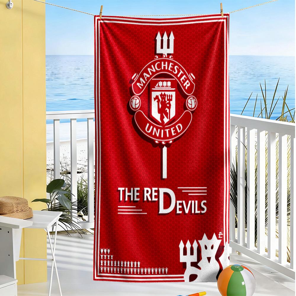 Asciugamano da Spiaggia Logo Manchester United Super Morbido Microfibra Tessuto Quickdry Confortevole Leggero Perfetto per Viaggiare Yoga Campeggio e Nuoto